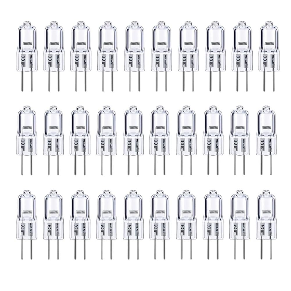 Fuhjythy G4 Bulb,20 Pack Halogen G4 12V 20W with G4 Bi-Pin Base,High Output G4 Light Bulb 12V 300LM for Cabinet Light Bulbs