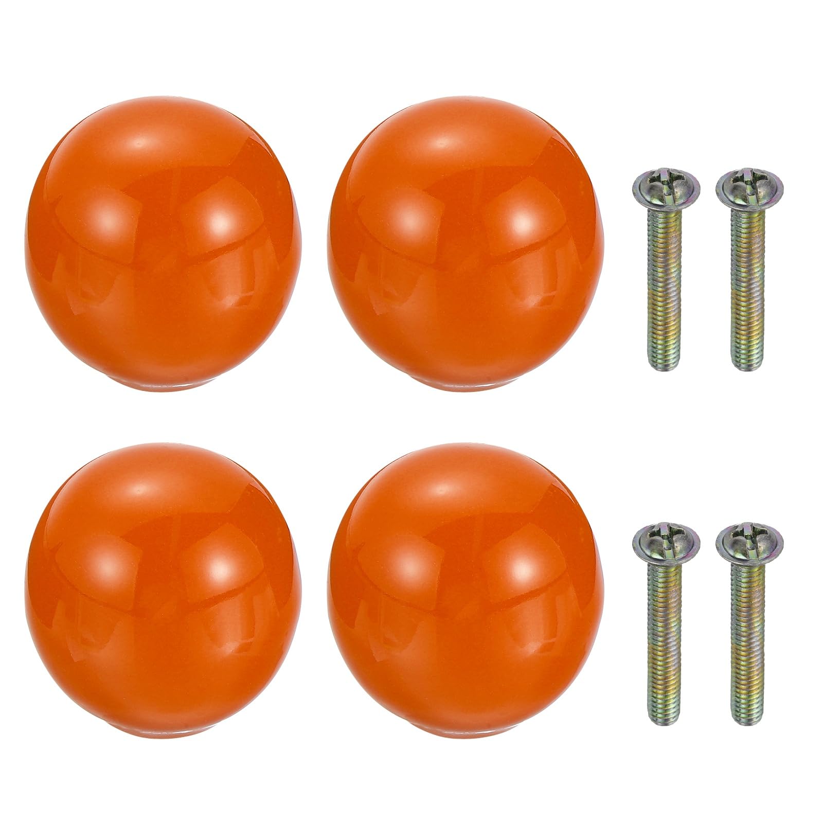 sourcing map 4Pcs Ceramic Knobs, 33mm/1.3" Round Door Pull Knob with Screws Drawer Pull Handles Cute Ceramic Drawer Pulls for Kitchen Bedroom Wardrobe Furniture Cupboard Closet, Orange