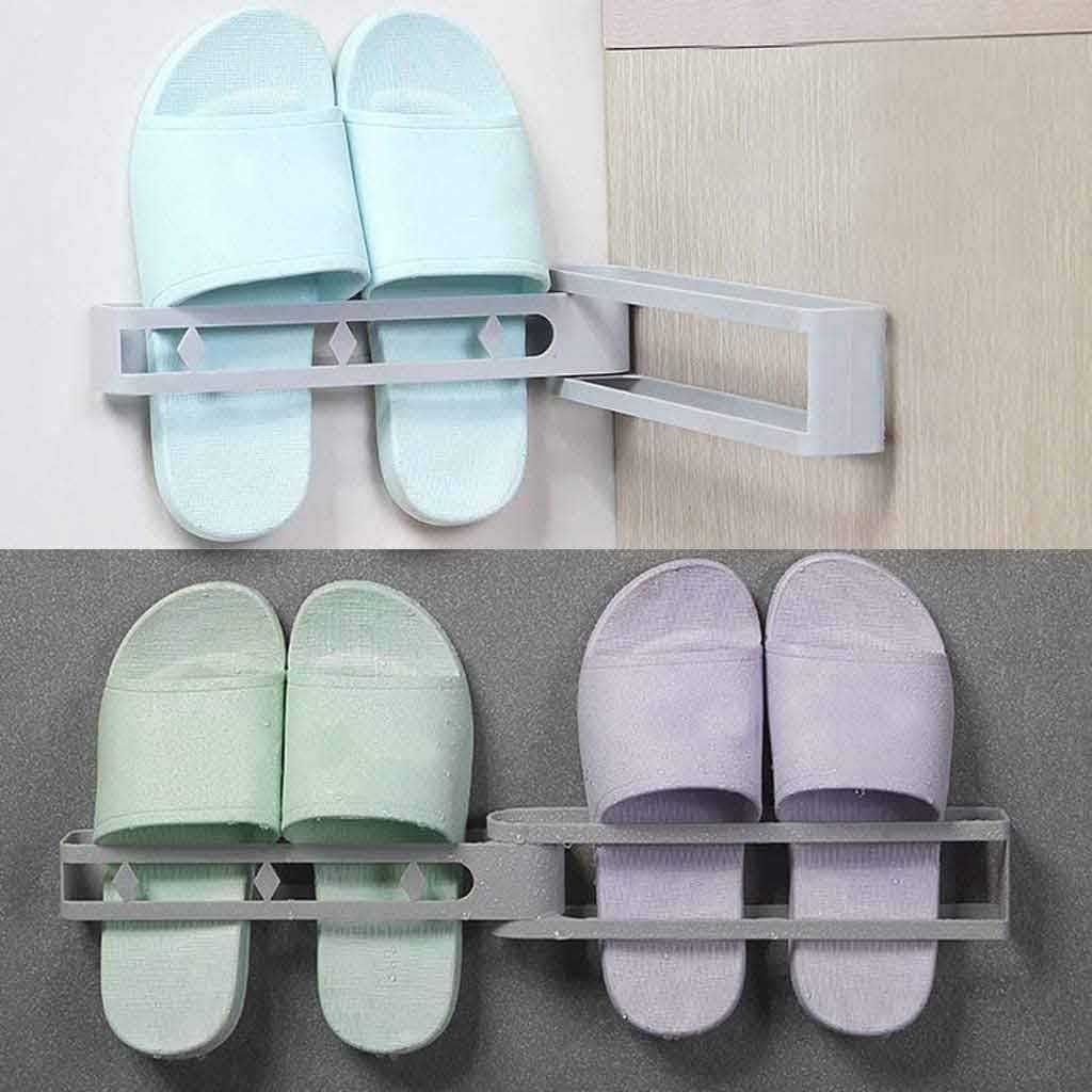 Slippers Rack Shoes Organizer 3 in 1 Wall Mounted ABS Holder with Self Adhesive for Bathroom