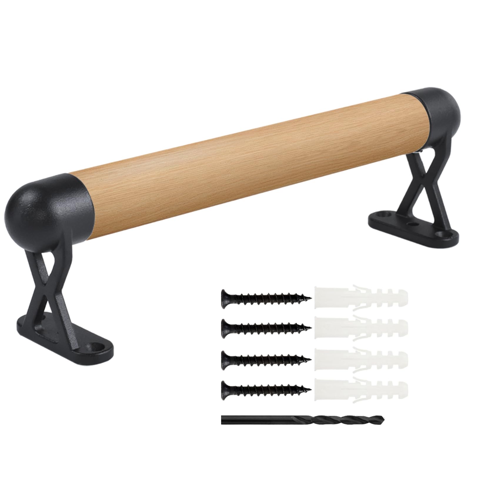 WWFFEN Wooden Handrail,28cm Indoor Staircase Handrail Wall-Mounted Safety Non-Slip Stair Banister Support Rod with Accessories,Comfortable Barrier-Free Stair Handrail for the Elderly Balustrade Kit