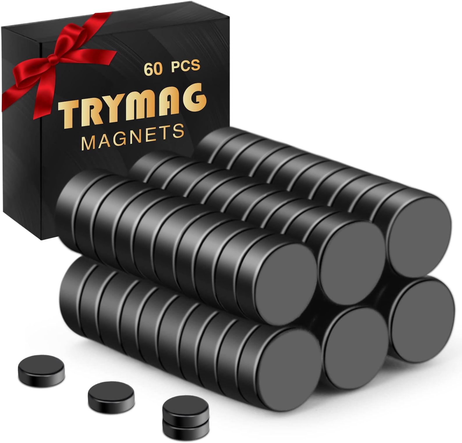 TRYMAG Small 60Pcs 5x2mm Multi-Use Premium Epoxy Coating Tiny Black Fridge Magnets Small Rare Earth Mini Neodymium Disc Magnets for Whiteboard, Crafts, Office, Dry Erase Board, School