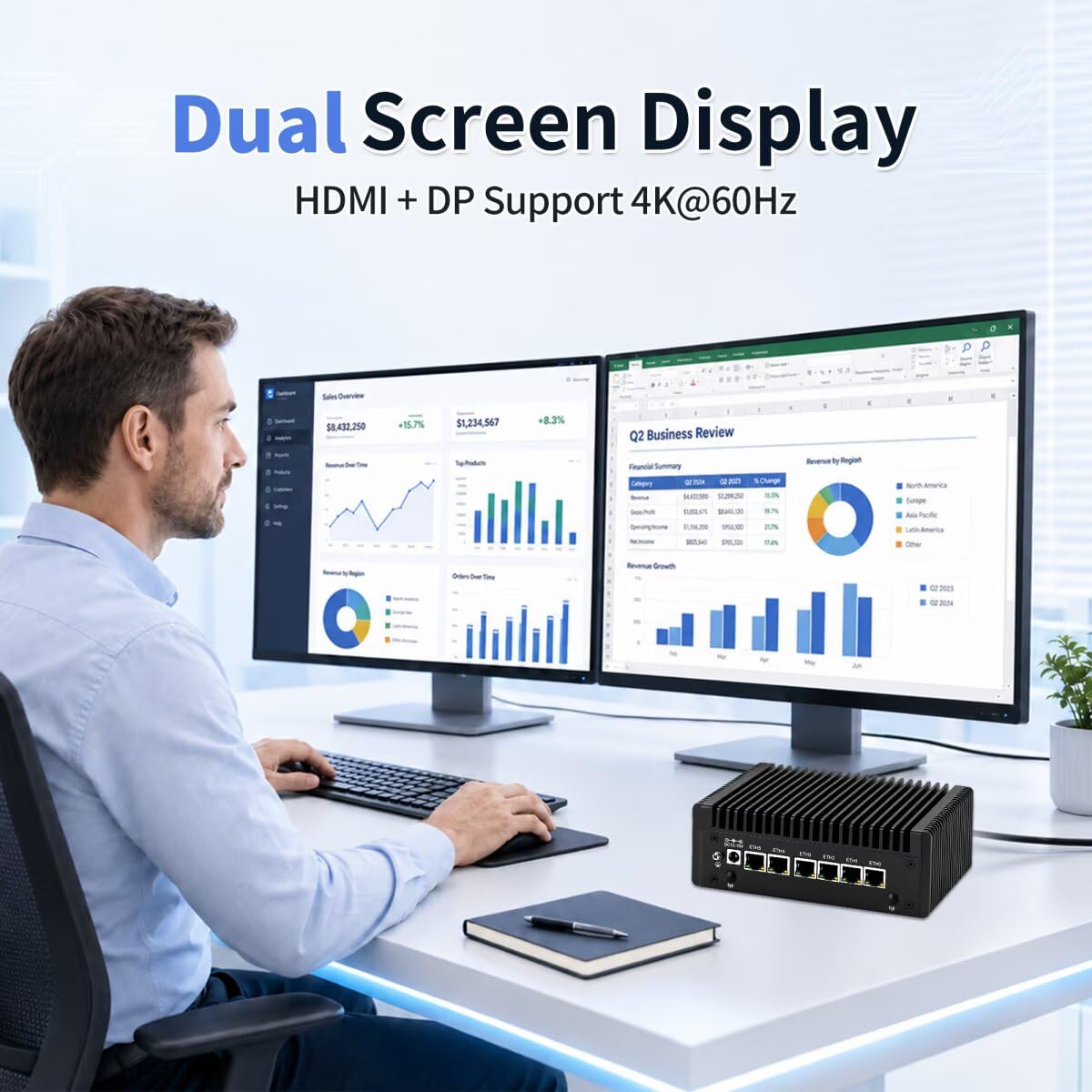 Firewall Fanless Mini PC i3 8130U Hardware DDR3L 16G RAM 128G SSD OPNsense | 6 x i226V 2.5GbE LAN, Micro Industrial Appliance Router, AES-NI, DP9 COM, E Key, USB-C, SIM Card Slot