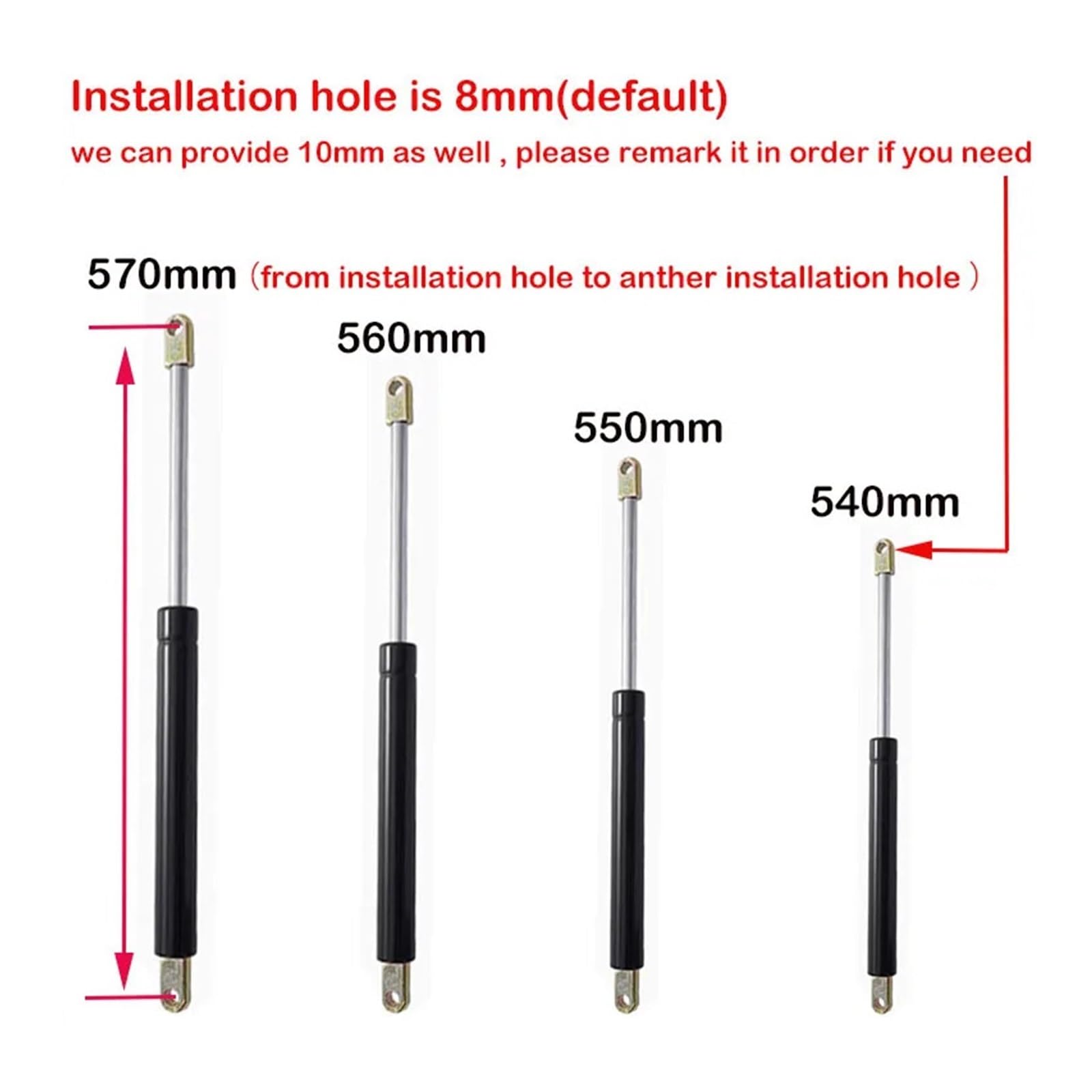 Resorte de gas Amortiguador Puntal soporte elevación hidráulica 540 mm-570 mm