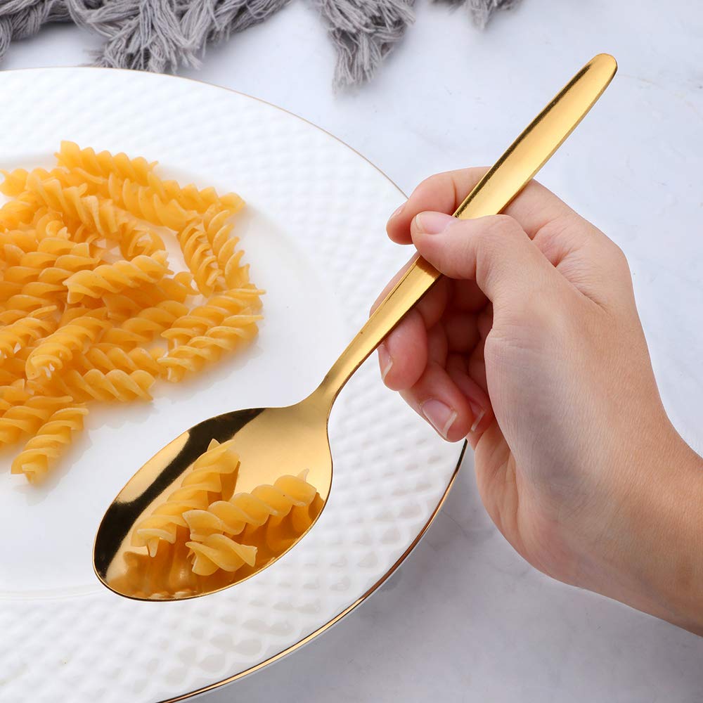 Set di 12 cucchiai da tavola in acciaio inox da collezione economica a specchio finitura lucida posate classiche per casa cucina hotel ristorante 8 pollici 18/0 acciaio inossidabile color oro