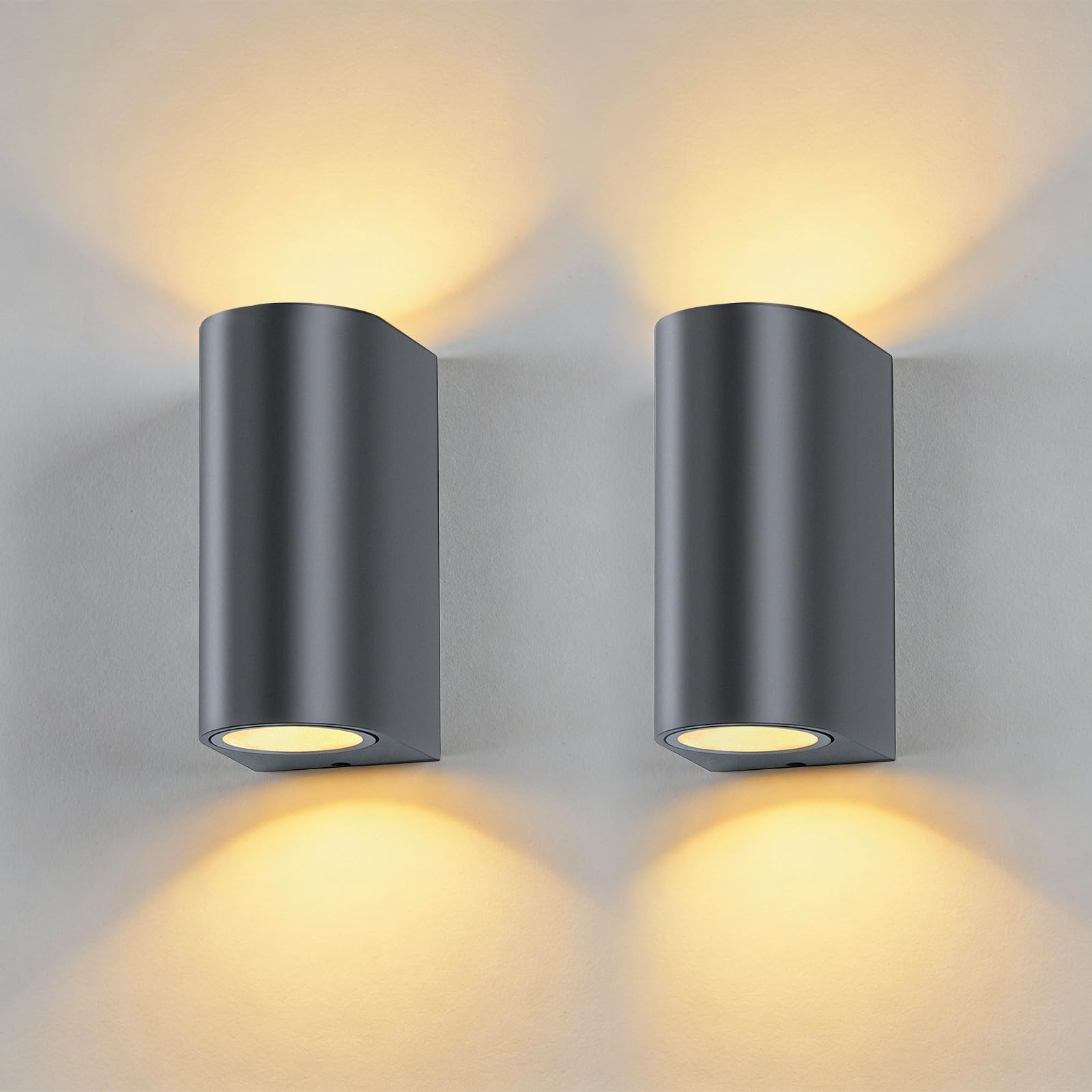 Dandray Pack of 2 Wall Light Outdoor Waterproof Up&Down Aluminium Round Outside Wall Lamp Indoor Lighting with GU10 Socket for Garden Front Bathroom Gate Porch Garage Anthracite