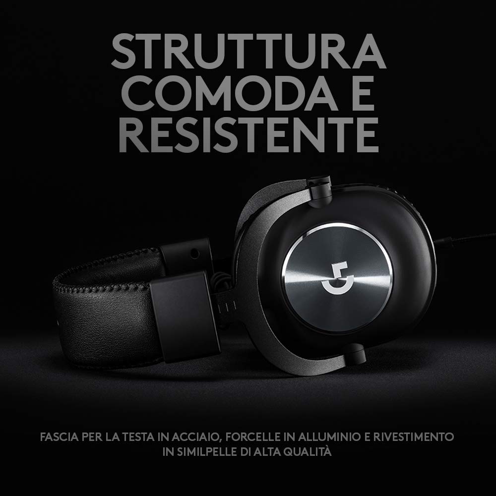 Logitech G PRO Cuffia Gaming Cablata con Microfono, Driver Audio PRO-G 50 mm, Alluminio, Acciaio, Memory Foam, per PC/PS/Xbox/Nintendo Switch, Nero