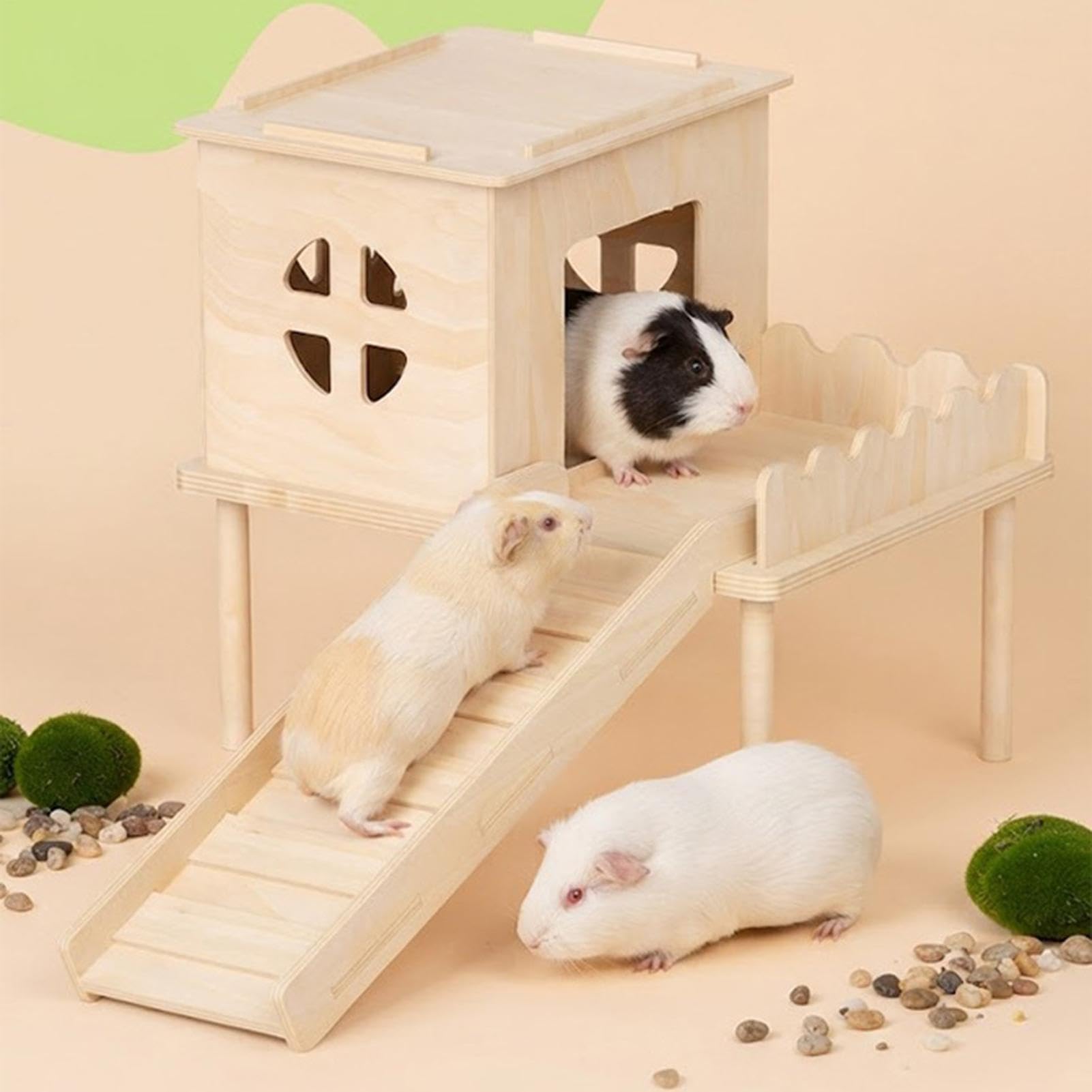Hamster Home Anti-Slip Wooden Double-Layer Climbing with Ladder Secure