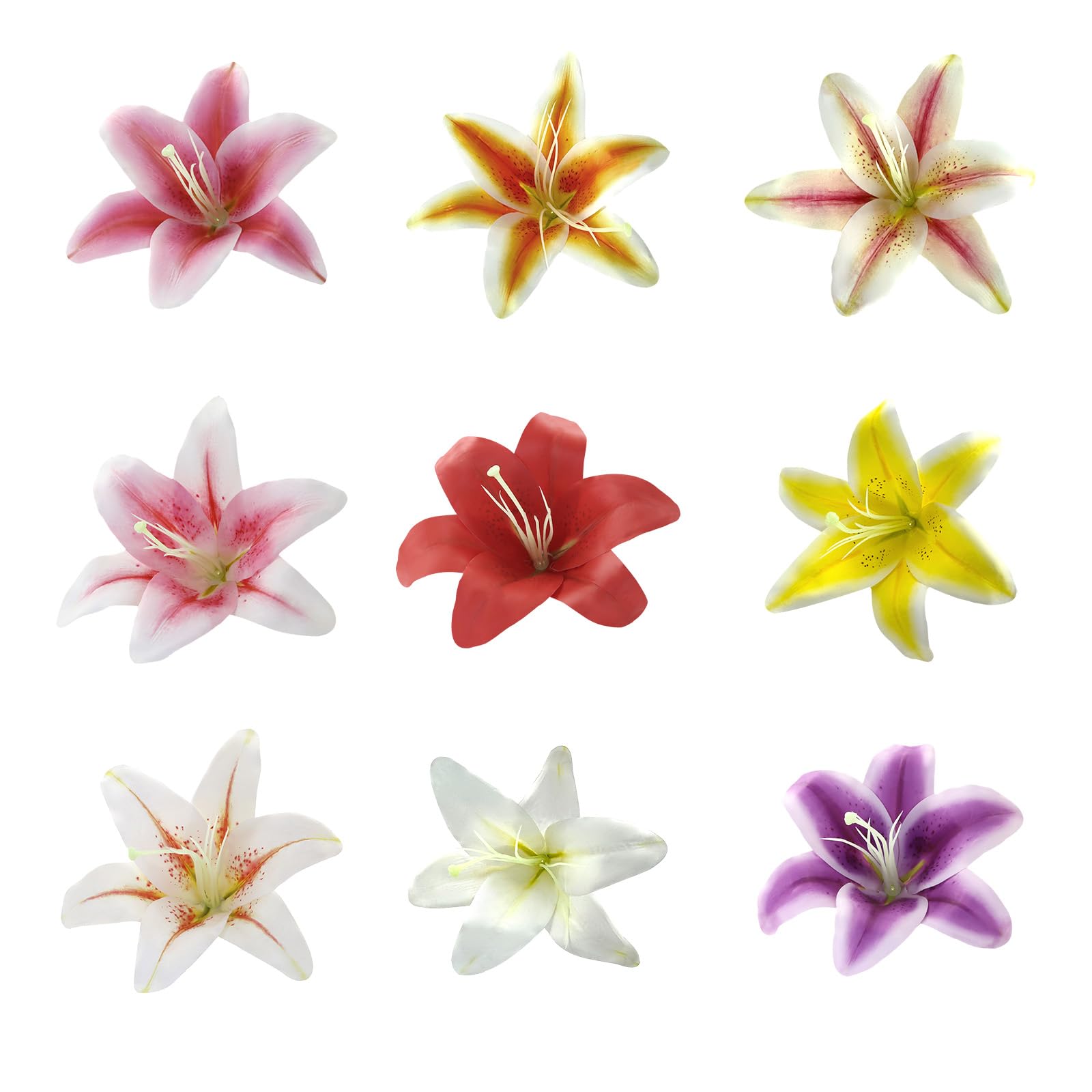Pétales de lys pour loisirs créatifs et guirlande, fleurs artificielles multicolores x9