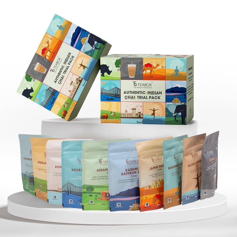 Teabox Authentic Indian Spiced Chai Trial Pack | 20 Unique Chai Blends × 30g | 600 g | No Artificial Flavors | Small-Batch Crafted