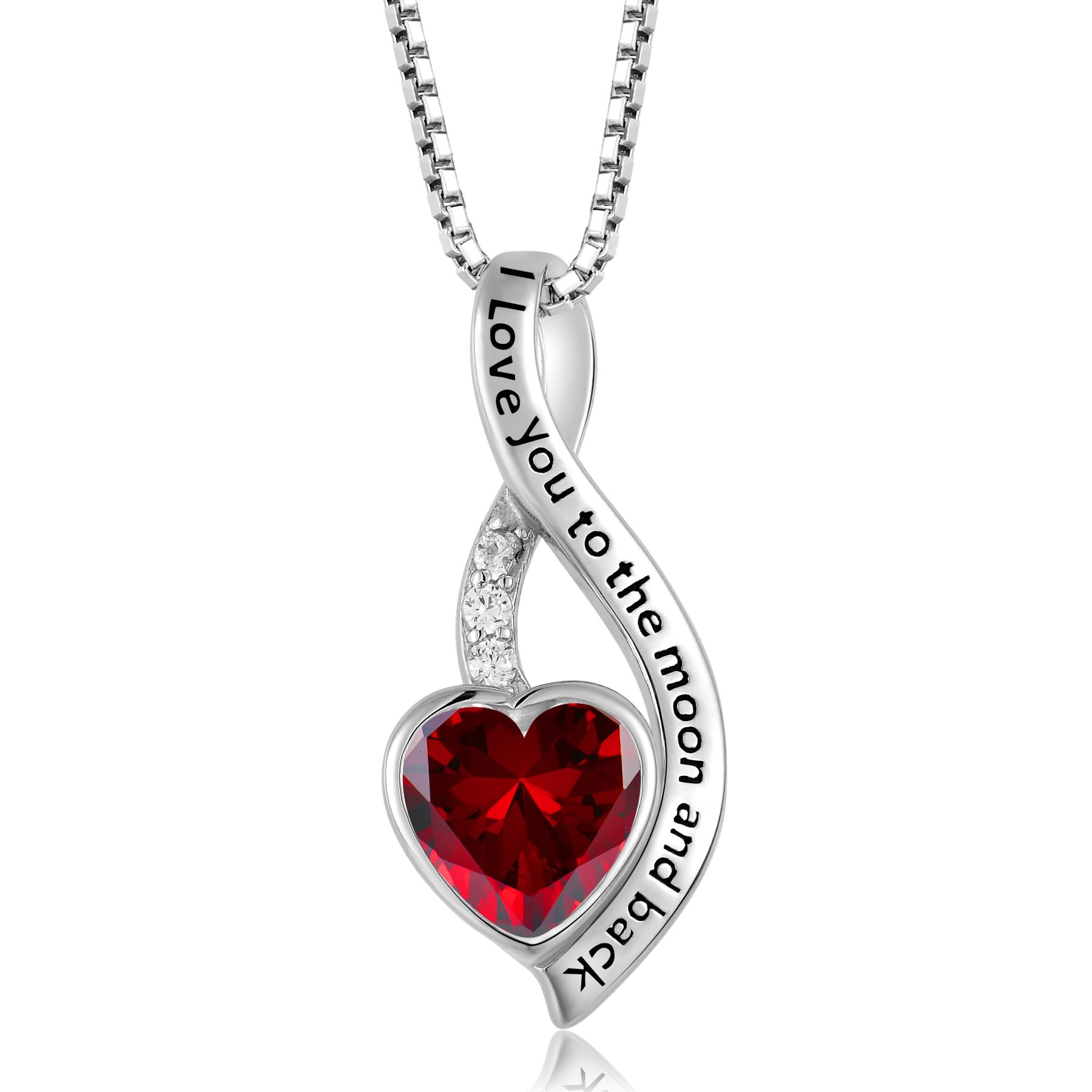 Oskani I Love You to The Moon and Back Necklace for Women, 925 Sterling Silver Heart Birthstone Pendant Necklace Jewelry Anniversary Birthday Gifts