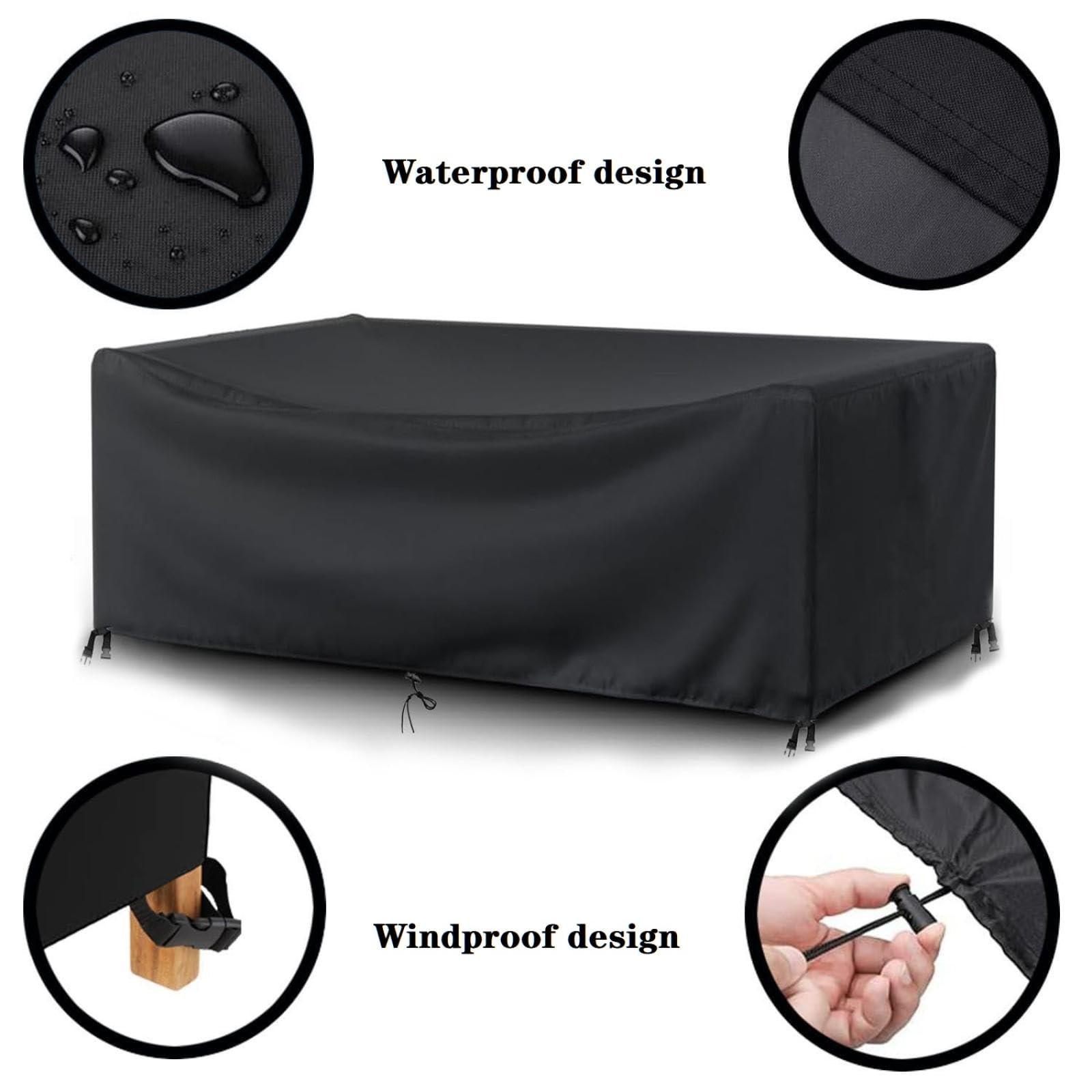 Copertura impermeabile antivento per mobili da giardino, 310 x 305 x 70 cm, resistente, nera, per tavolo da patio e set da salotto, ideale per tutte le condizioni atmosferiche