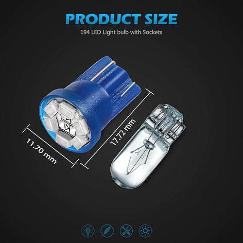 Miniatura 7 de 10 bombillas LED de Partsam, color blanco, azul, rojo, PC168 194 W5W 2825, con bloqueo giratorio, Azul Azul,Verde,Blanco