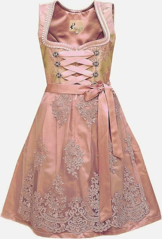 Dirndl Dress for Women Rosa Pink Midi 60cm (23.6 in) Oktoberfest Bavarian Trachten Outfit with Lace Apron & Pockets - Image 5