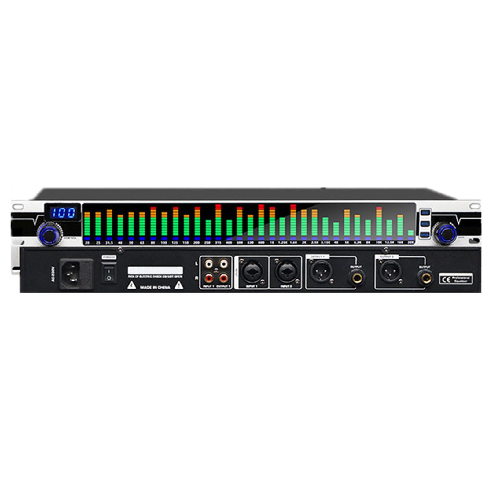 Ecualizador de canales de 31 bandas, procesador de sonido HD con 10 modos preestablecidos, sintonización de frecuencia independiente y claridad DSP para estudios de grabación