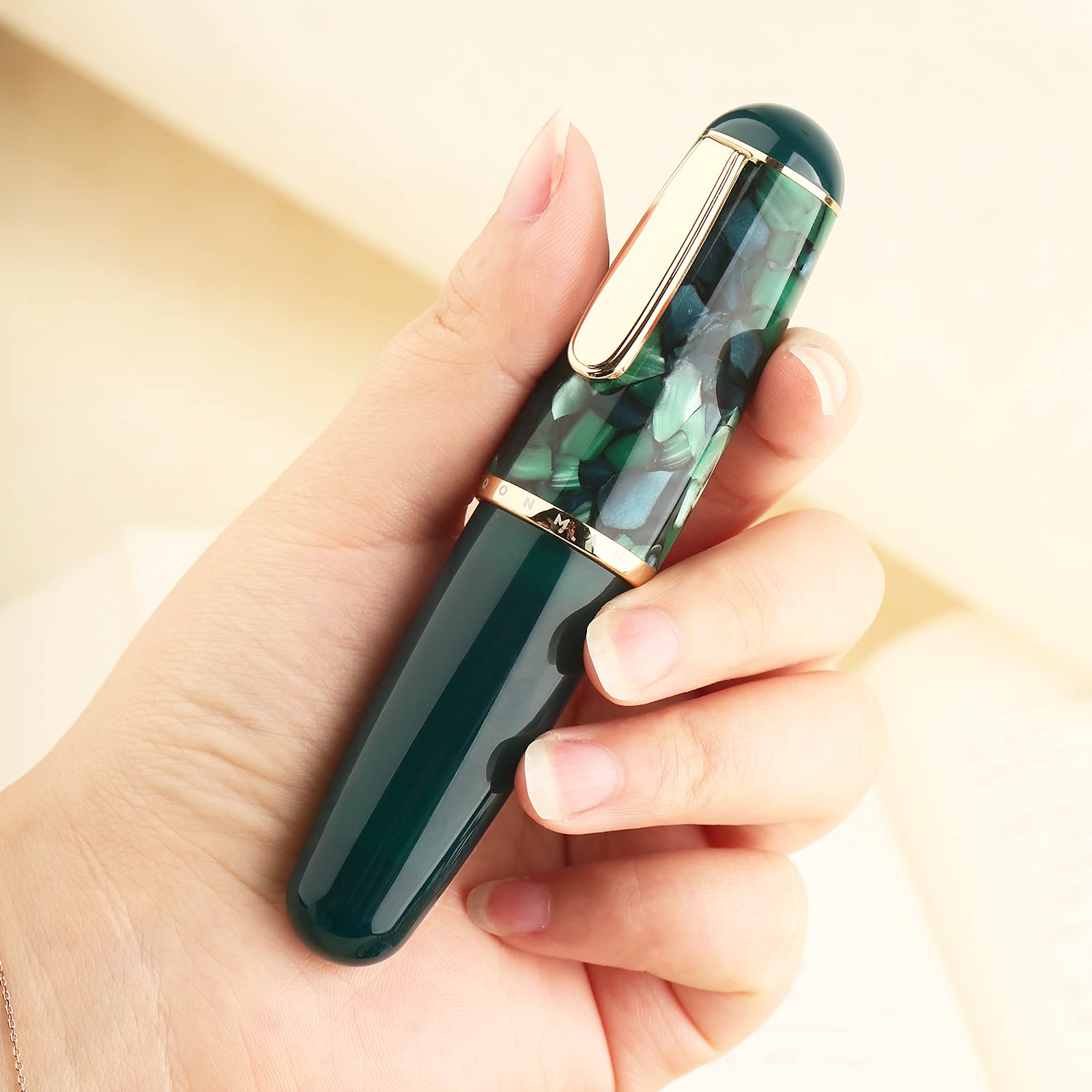 Lanxivi Majohn Q1 Fountain Pen Medium Point Green Acrylic, Little Fat Man Eyedropper Filling Pocket Pen Large Capacity