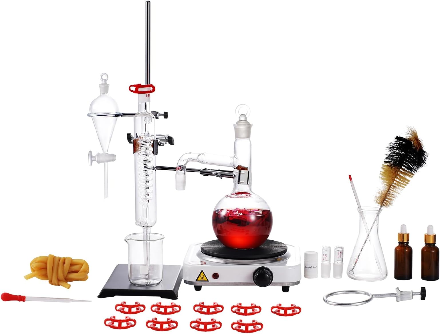 VEVOR Essential Oil Distillation Kit, 500ml Distillation Apparatus, 3.3 Boro Lab Glassware Distillation Kit with 1000W Heating Plate and 24, 40 Joint, 33 pcs Set