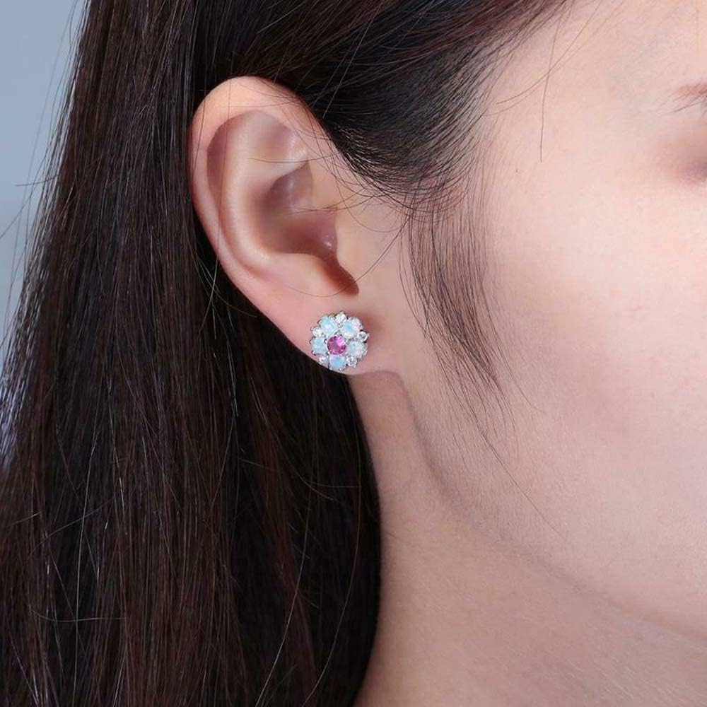 CiNily Flower Earrings,Opal Stud Earrings Sterling Silver or White Gold/Rose Gold Plated Ladies Flower Stud Earrings Cute Unique Earrings for Girls - Image 3