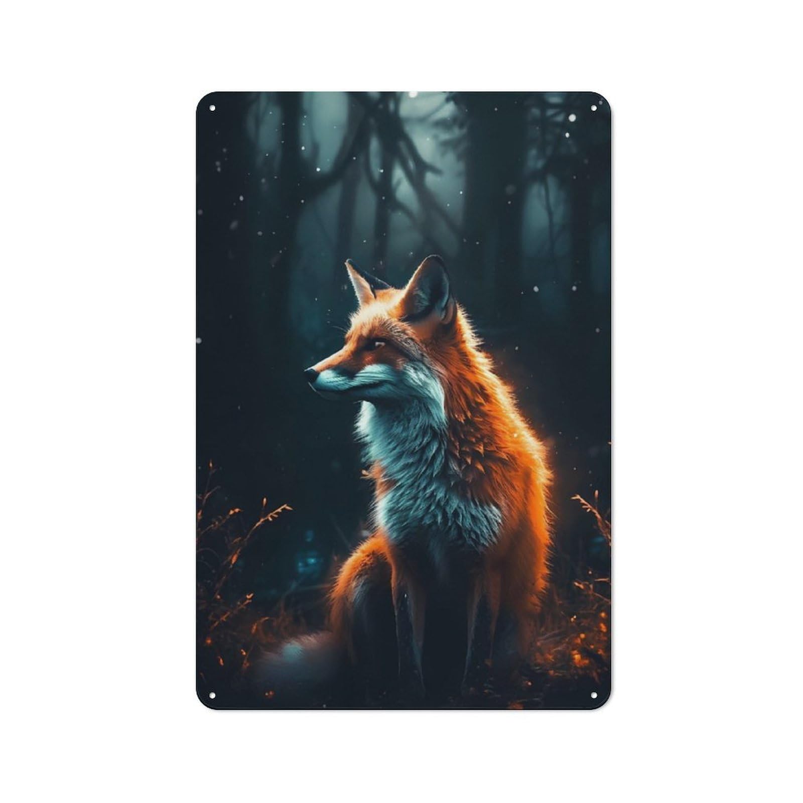 Junmoney Fox Glowing Industrial-Style Metal Plaque 30X20cm For Workshop Wall, For Vintage Wall Decor Fans, For Themed Room Decoration