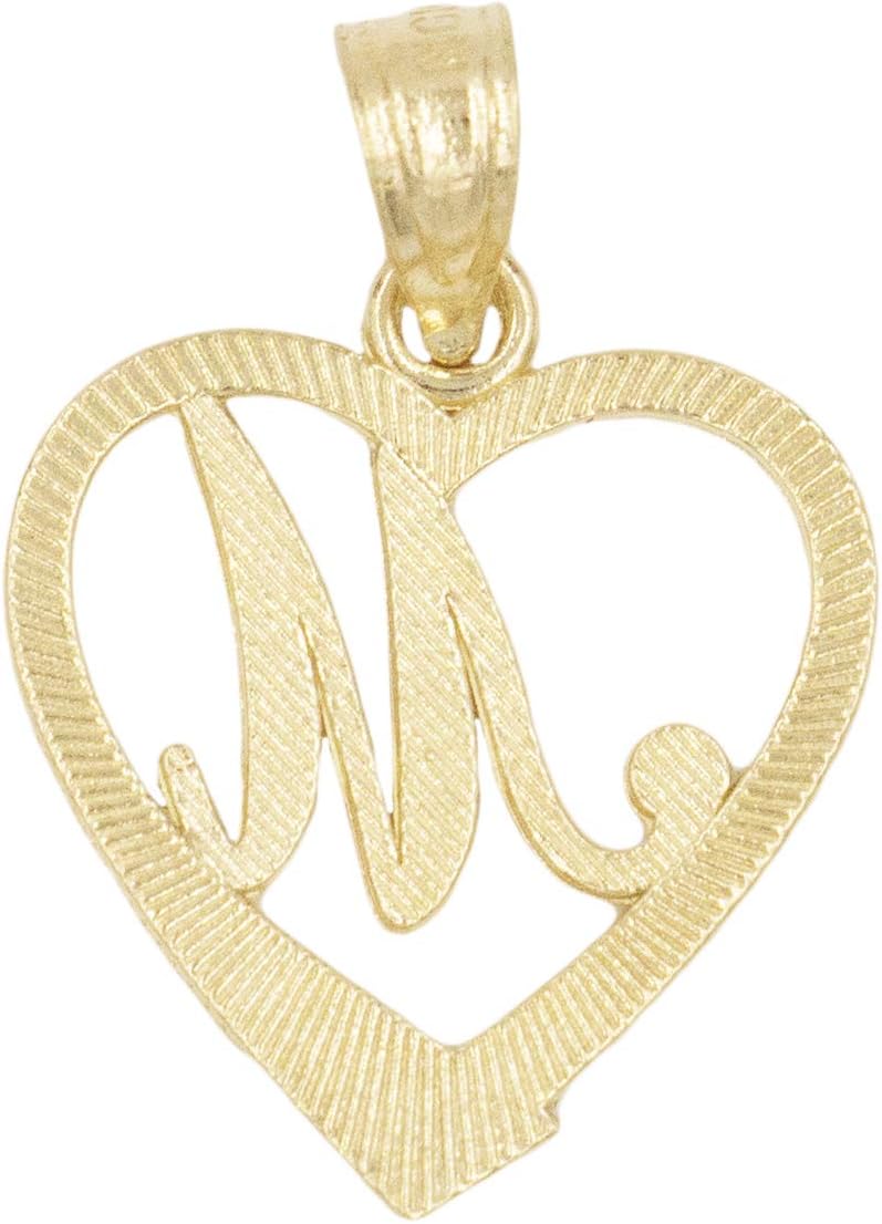 10k Solid Gold Initial Pendant in Heart Frame with Diamond Cut Finish, Available in Different Letters of Alphabet Personalized Charm for Women (M)