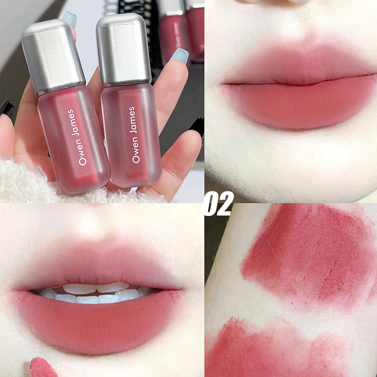 Juego de lápices labiales líquidos mate de 4 colores, brillo de labios coreano suave de terciopelo, taza antiadherente impermeable de larga duración, kit de regalo de maquillaje mate para 3