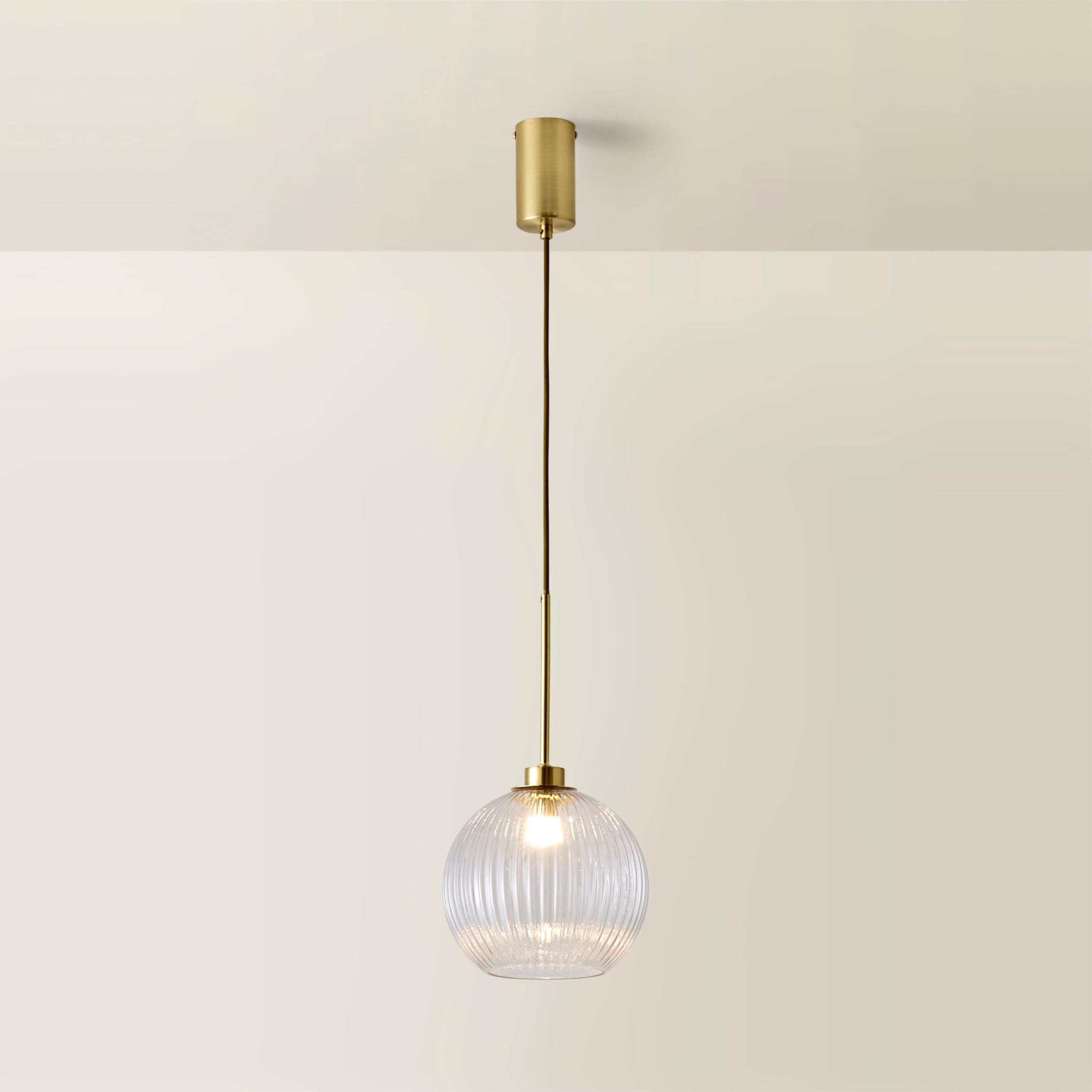 Valuelights Maddison Clear Ribbed Glass Shade Brushed Gold Ceiling Pendant Light from B&Q