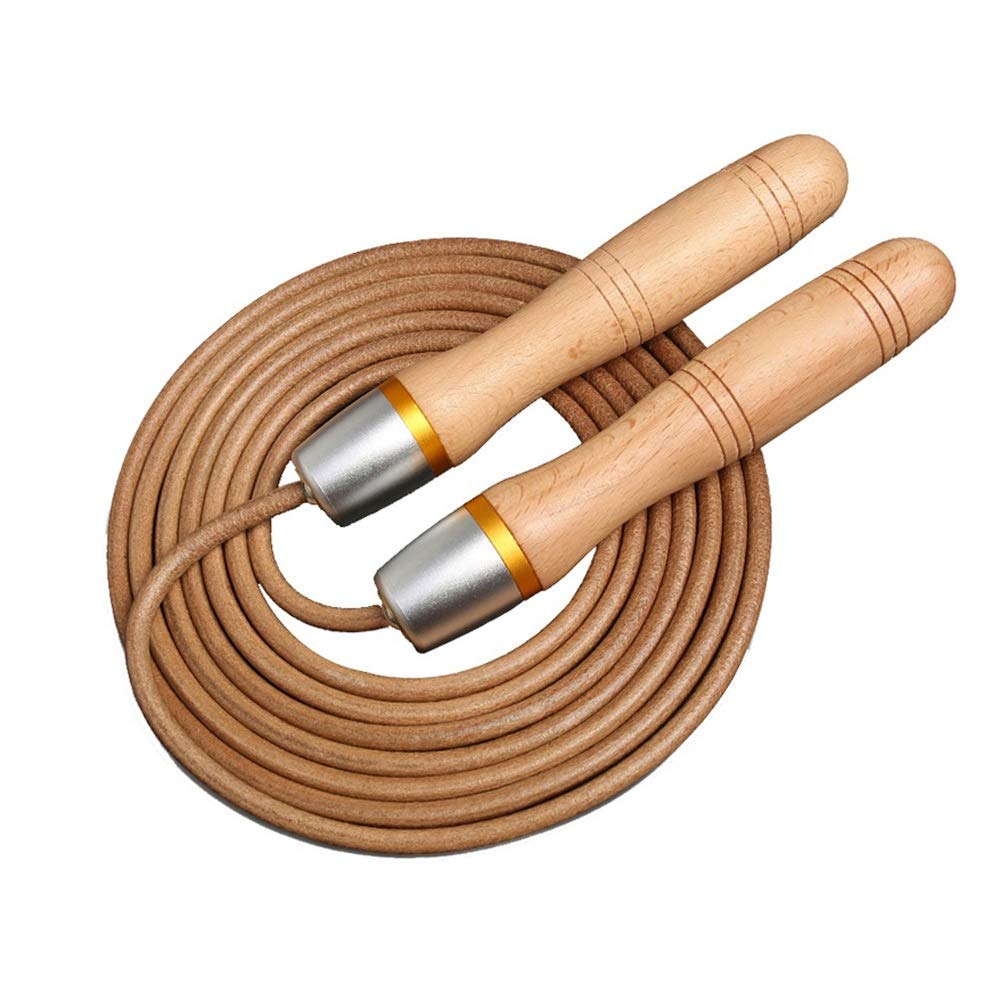 Corda per saltare con manico in legno e corda in pelle Corde per saltare a velocità regolabile per donna Uomo Esercizio fisico Palestra