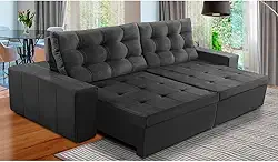 Sofá Retrátil e Reclinável 4 Lugares com Molas 2,70m Duda Suede Cinza Adonai Estofados