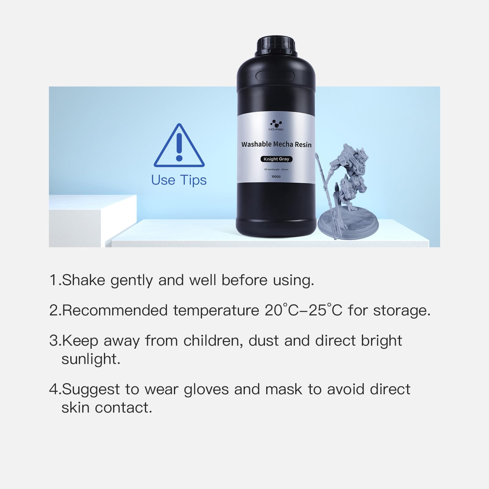NOVA3D [Mecha Resin - Gray], resina liquida per stampante 3D con polimerizzazione UV LCD a 405 nm, bassa fragilità, resina fotopolimerica, colore grigio, 1000 ml