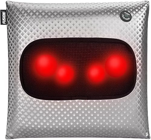 Fusion5 MC20 Shiatsu Masajeador de espalda y cuello con calor, almohada de masaje inalámbrica con tejido profundo amasado para cuello, espalda,