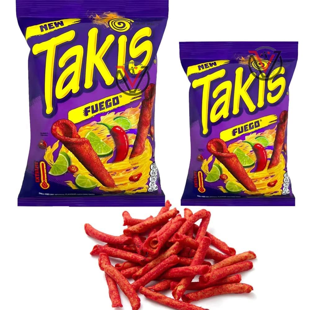 VIMIXTakis Fuego Corn Chips 180g & 55g Bags - Spicy chili pepper & lime flavour corn snack | Pick Any Type, Pack of 1