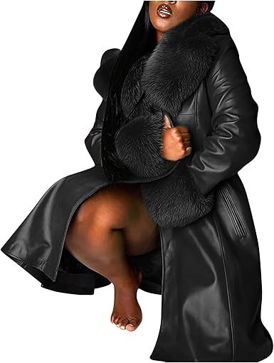 plus size fur collar leather jacket