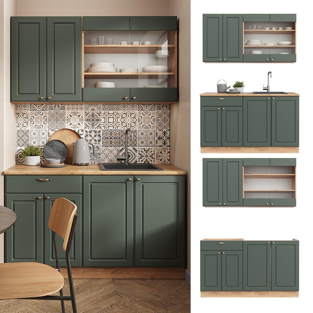 Vicco Cucina completa Fame-Line, Quercia verde-oro Country/oro Power, 140 cm, PL Rovere, per la libera combinazione con moduli cucina aggiuntivi