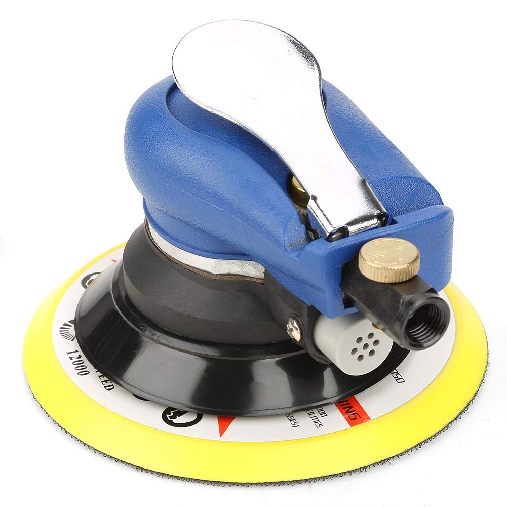 Lijadora neumática AT-980 Lijadora redonda de bajo consumo de aire de 5 "/6", llave de conector de entrada de aire Lijadora orbital aleatoria para pulido de superficies de ferretería(6 pulgadas)