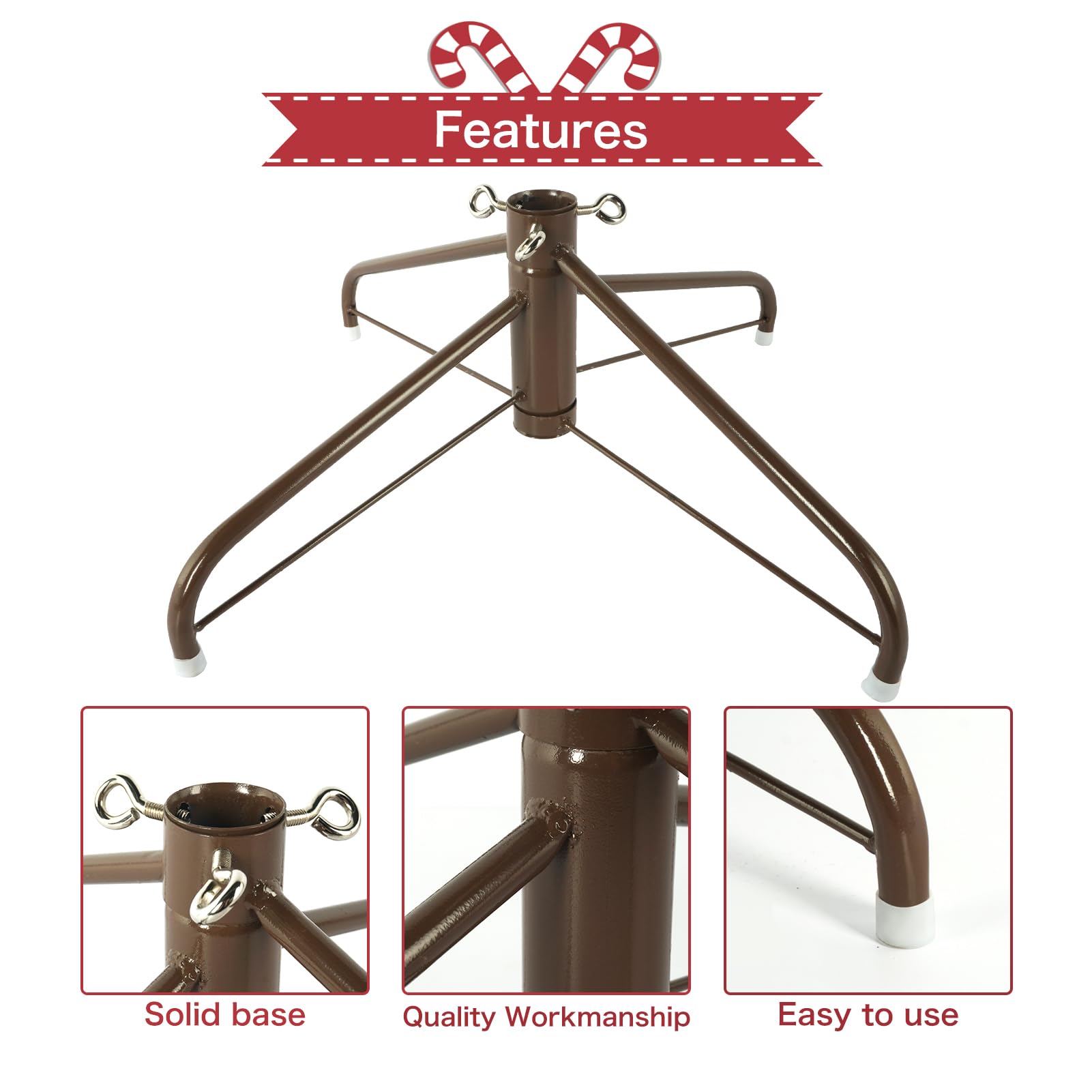 EZYDECOR Support de sapin de Noël marron de 50 cm, base de sapin de Noël en métal massif de rechange pour arbres artificiels, décoration d'intérieur (marron) 50 cm