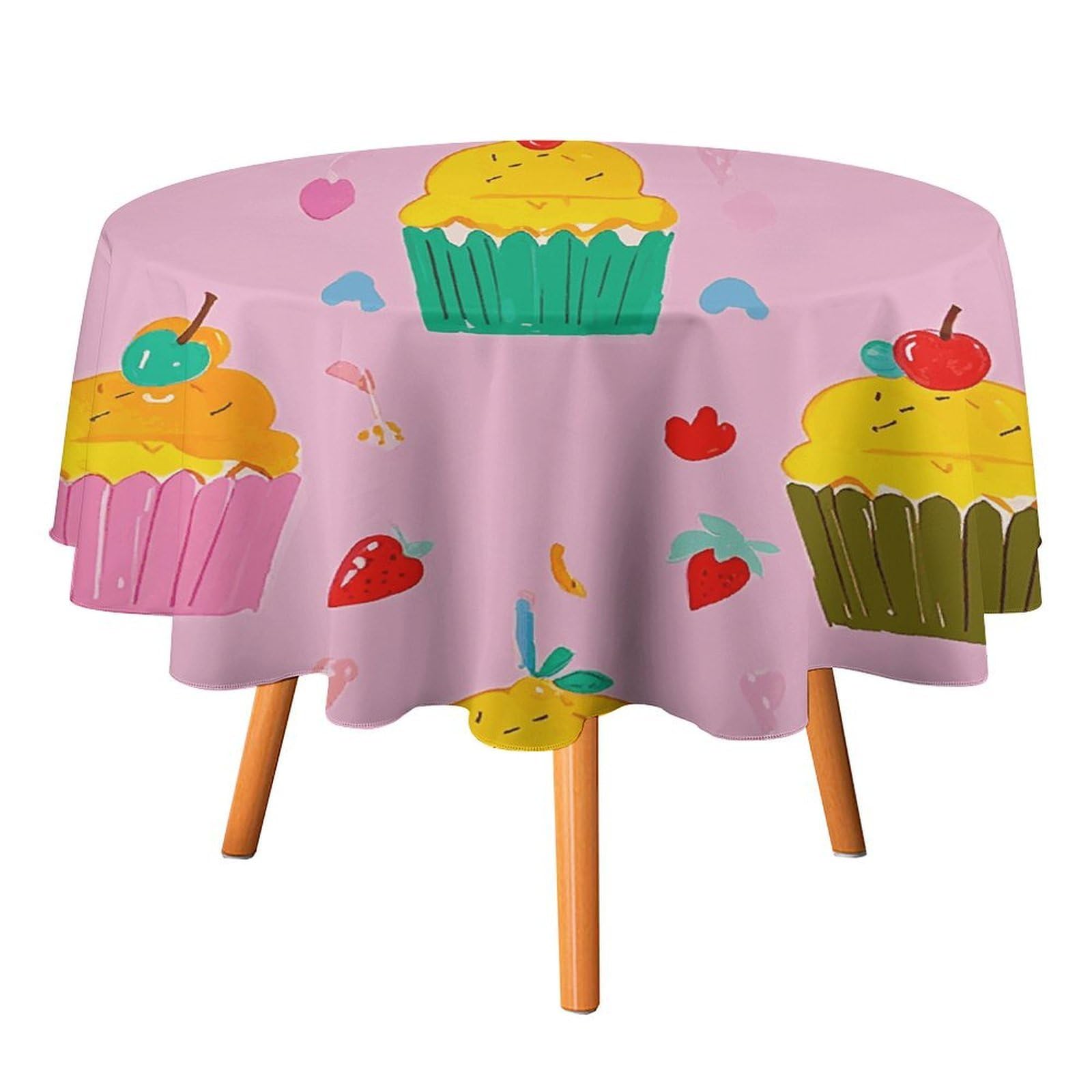 SMAZDFXX Cupcake Patterns Tablecloth 36x36in Round Table Cloth Durable Polyester, Washable Stain Resistant Table Cover for Indoor Outdoor (Picnic, Dining, Party)