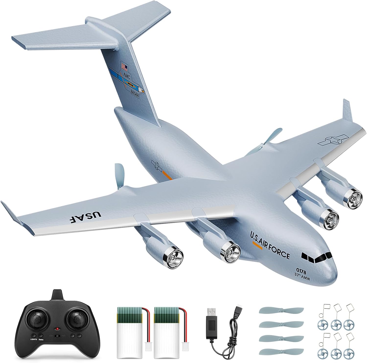 RC Airplane, RC Plane Ready to Fly, 2CH C-17 Remote Control Airplane with 6-axis Gyro Stabilizer Globemaster III Military Transport Aircraft for Beginners Boys Kids Adults
