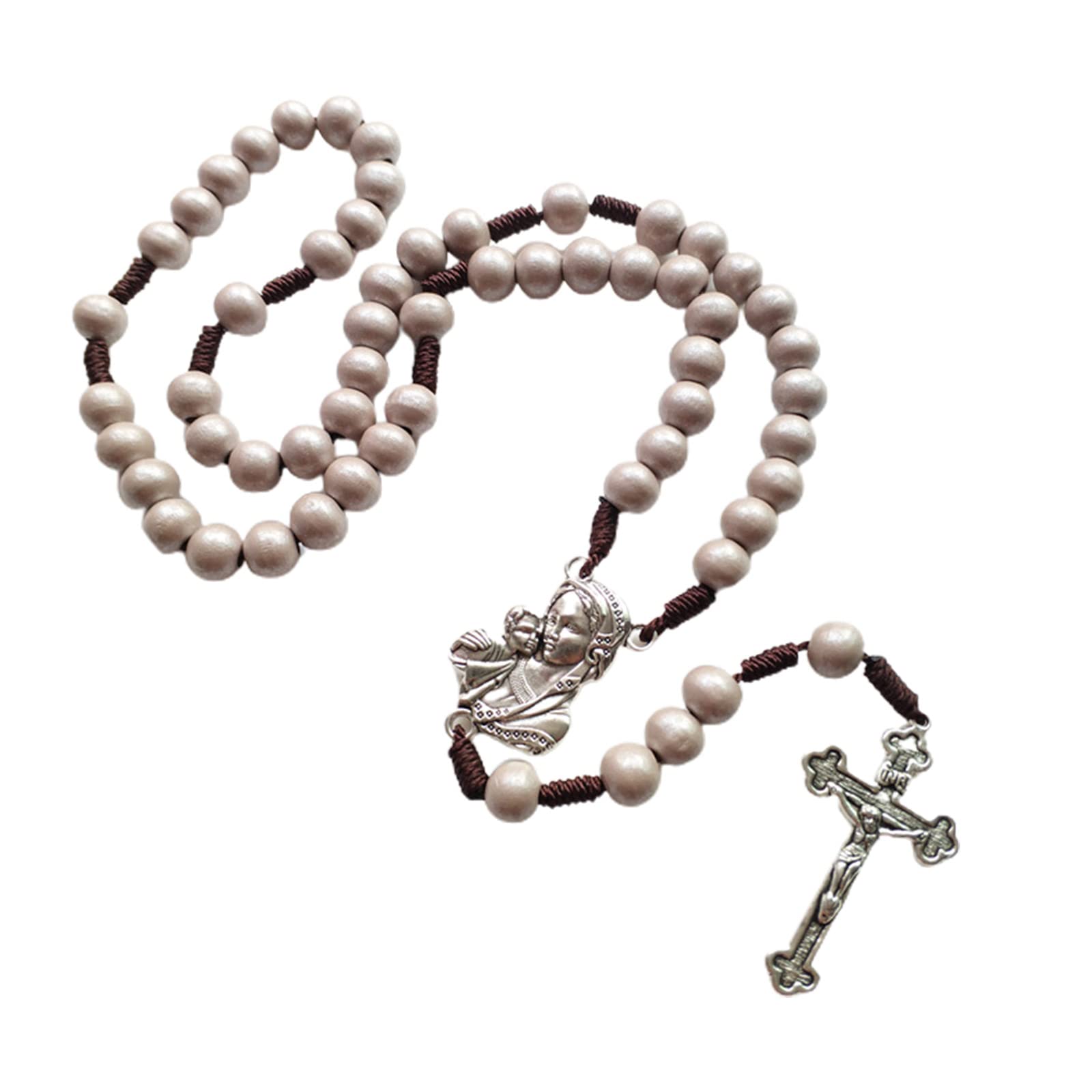 Rosary Necklace Jesus Christ Cross Pendant Necklaces Alloy Bead Long Chain  Mens Women Virgins Mary Christian Jewelry rosary necklace for men women