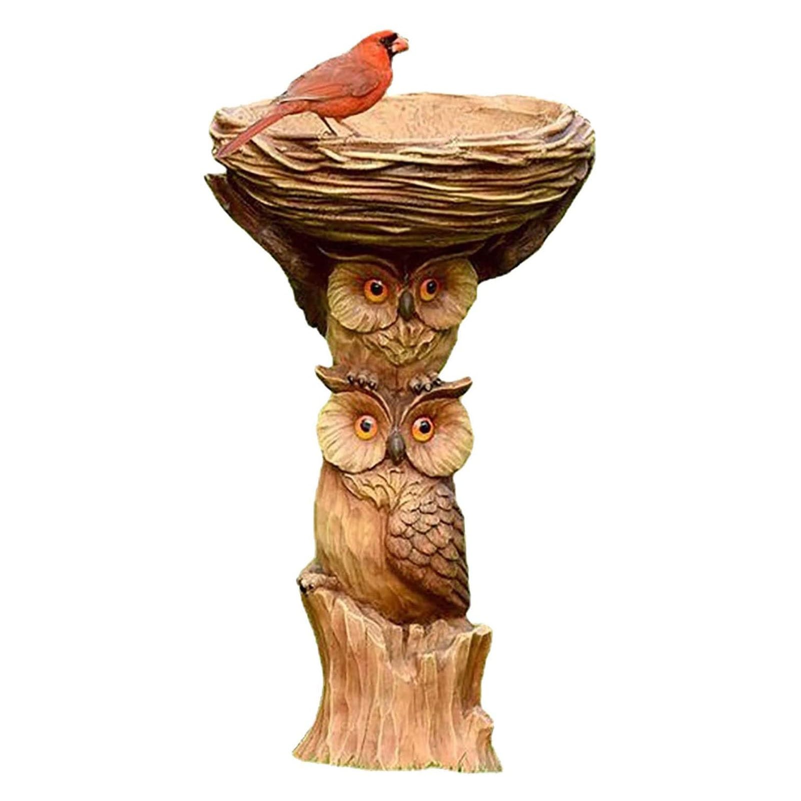 Owls Bird Bath For Garden Free Standing, Resin Bird Feeder, Bird Bath Bowl Outdoor Decoration, Garden Ornament Yard Lawn Outdoor Landscape Decoration(Owls)