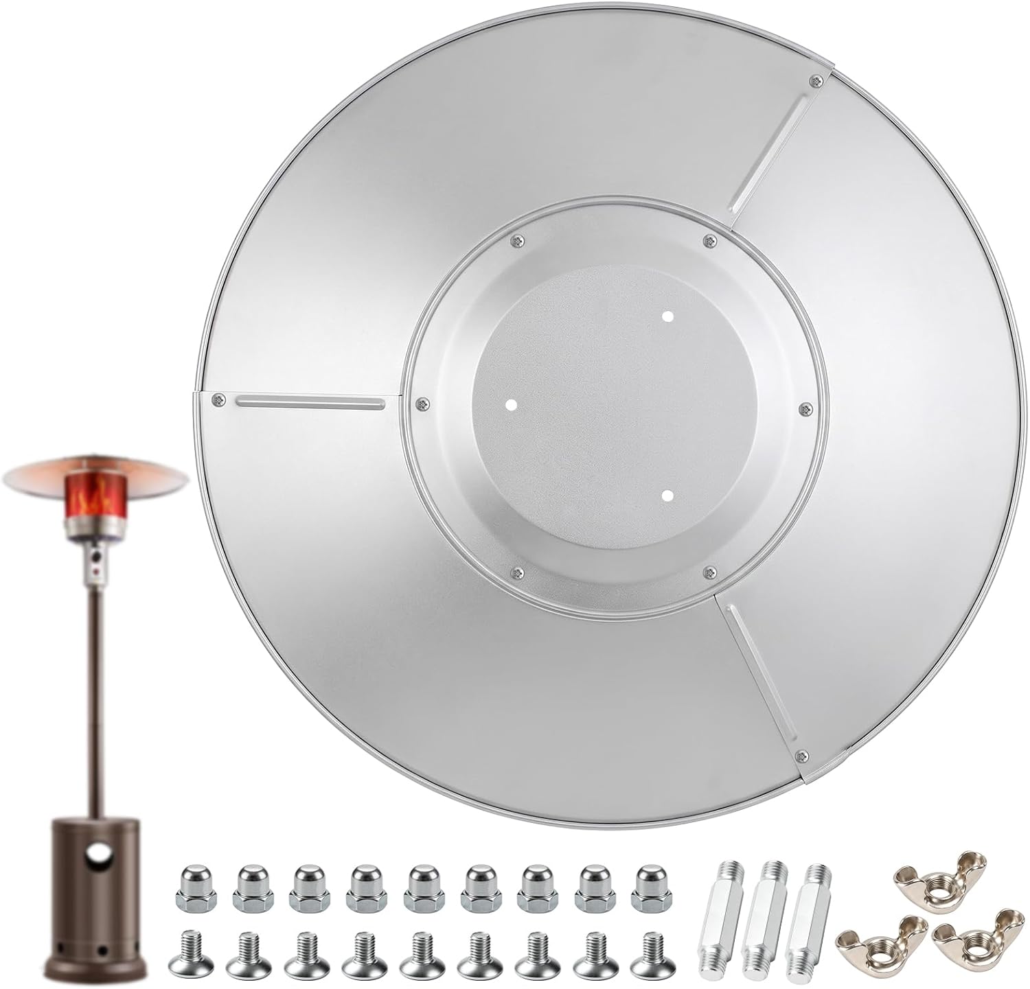 Patio Heater Reflector Shield, 31.5" Aluminum Top Dome, 3-Hole Mount