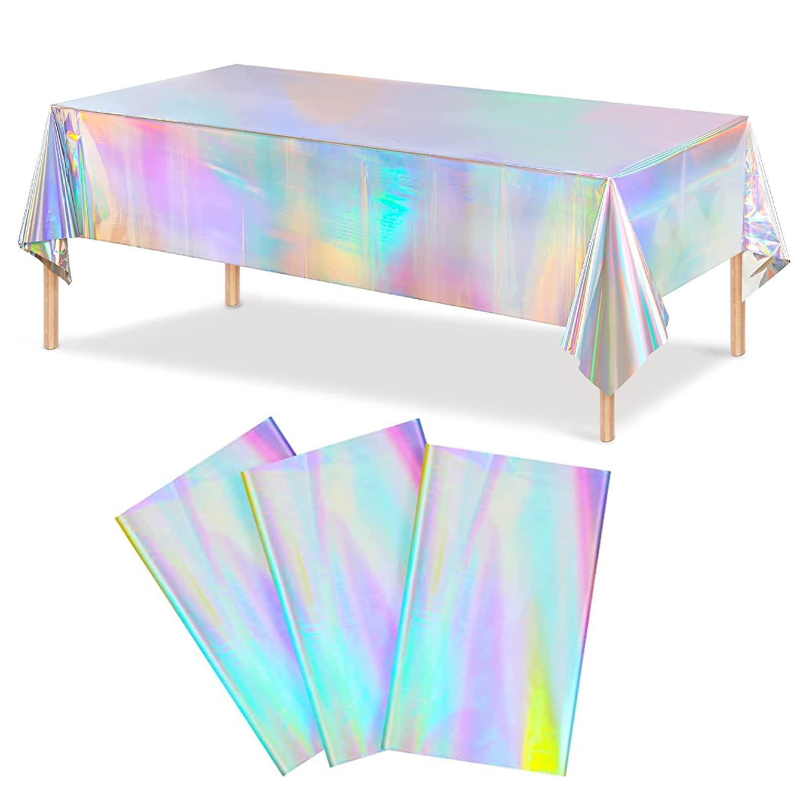 Sponsored Ad – MAKINGTEC Iridescence Plastic Tablecloths, 3 Pack Shiny Disposable Rectangle Table Covers, Iridescent Table Cloth for Wedding Party Birthday Christmas Baby Shower Decoration, 54" x 108" (multicolour)