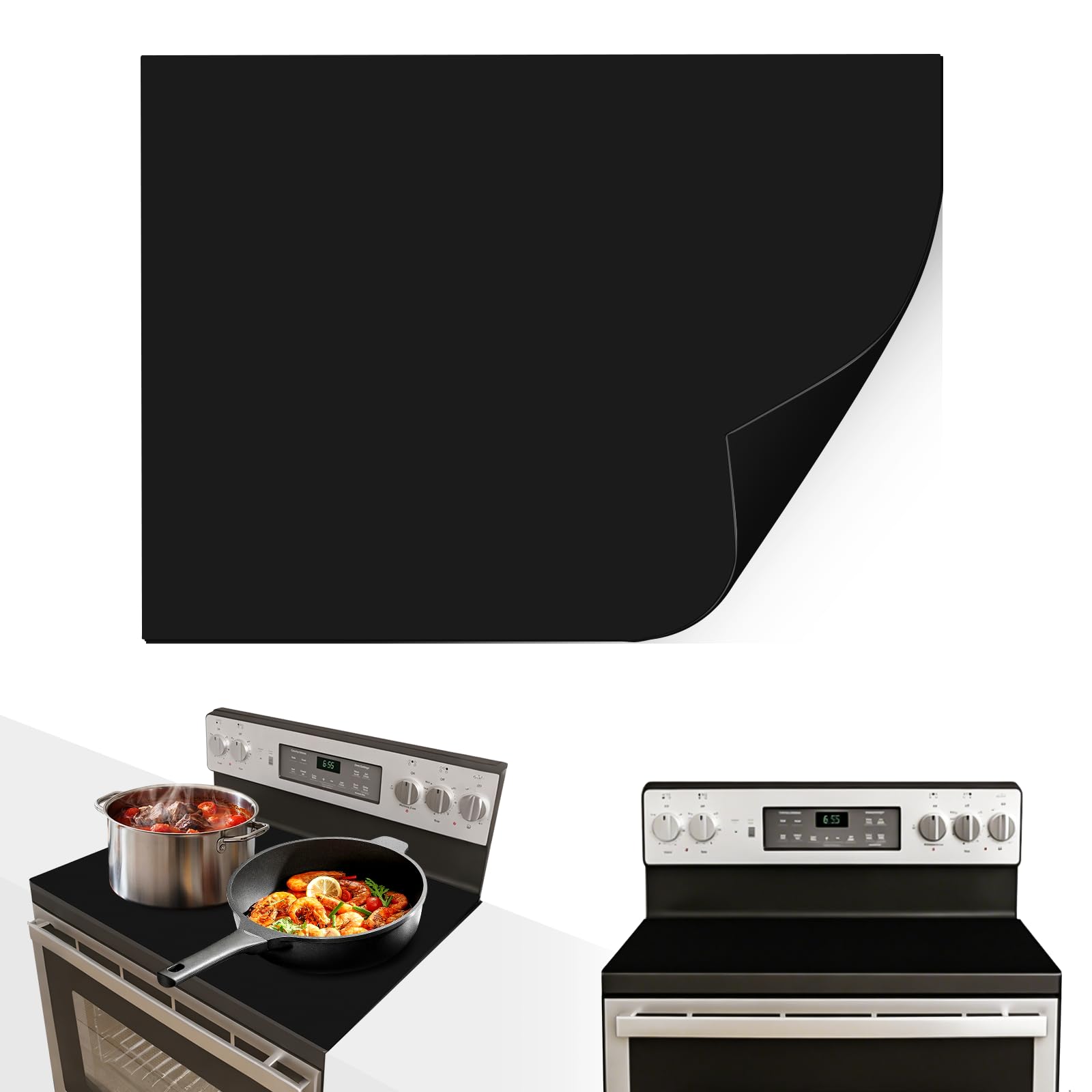 78 x 52 cm Grande Protector Placa Induccion, Protector Induccion, Alfombrilla Protectora de Silicona para Inducción, Antideslizante, para Cocinas de Inducción, Negro