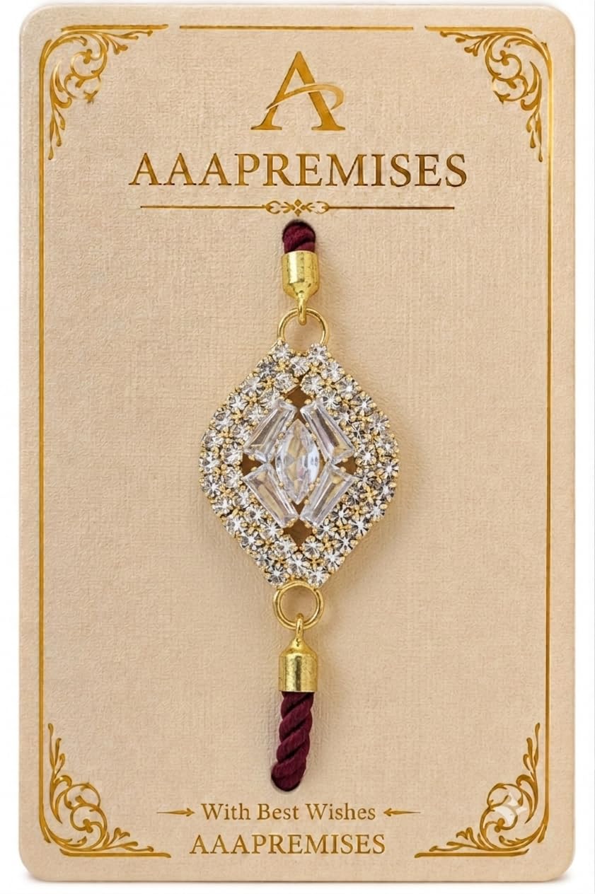 AAA Premises Designer Rakhi with CZ Stones, Maroon Rope | Adjustable Slider Fit, Natural Stone Base, Sweat Resistant, Traditional Design, Skin Friendly-picture-13