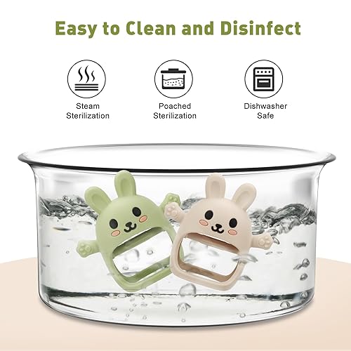 Miniatura 5 de Paquete de 2 juguetes de dentición para bebés de 3 a 6 a 12 meses, de silicona suave, sin BPA, para dentición de conejo, juguetes mordedores