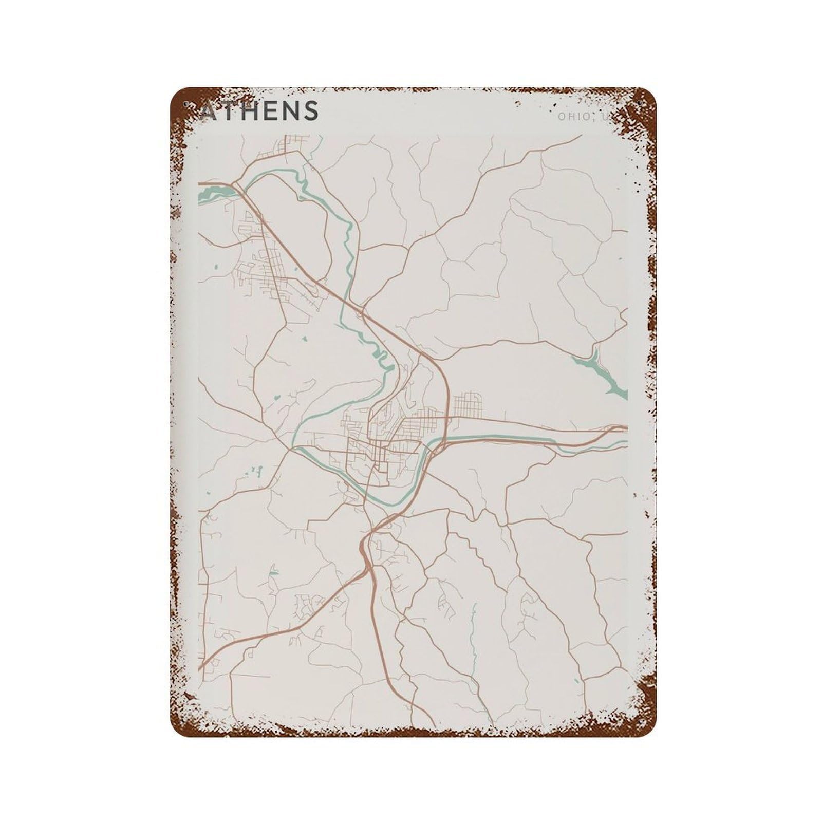 xiaoxiaoshen Athens Map Ohio Travel Gift Scandi (2) Wall Decor Art Metal Tin Poster Modern Home Decor Art Home Bar Shop Decorations Vintage Sign 40x30cm
