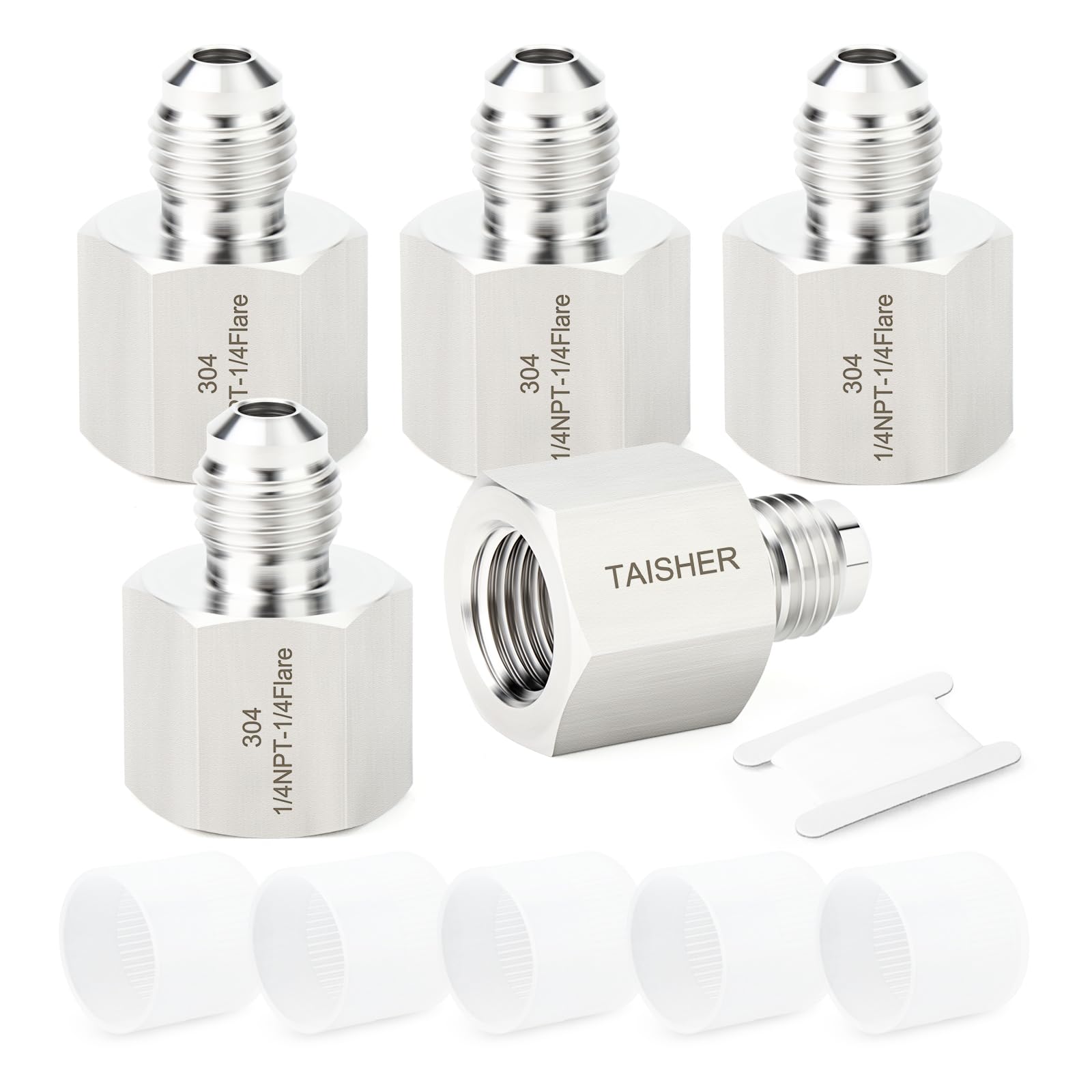 TAISHER 5PCS Forging of 304 Stainless Steel Tube Flare Fittings, 1/4" Male Flare x 1/4" NPT Female, Half Union
