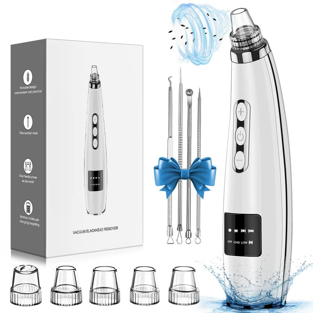 Blackhead Remover Pore Vacuum Upgraded Facial Pore Cleaner Electric Comedone Whitehead Extractor Tool-5 Suction Power,5 Probes,USB Rechargeable Blackhead Vacuum Kit for Women & Men