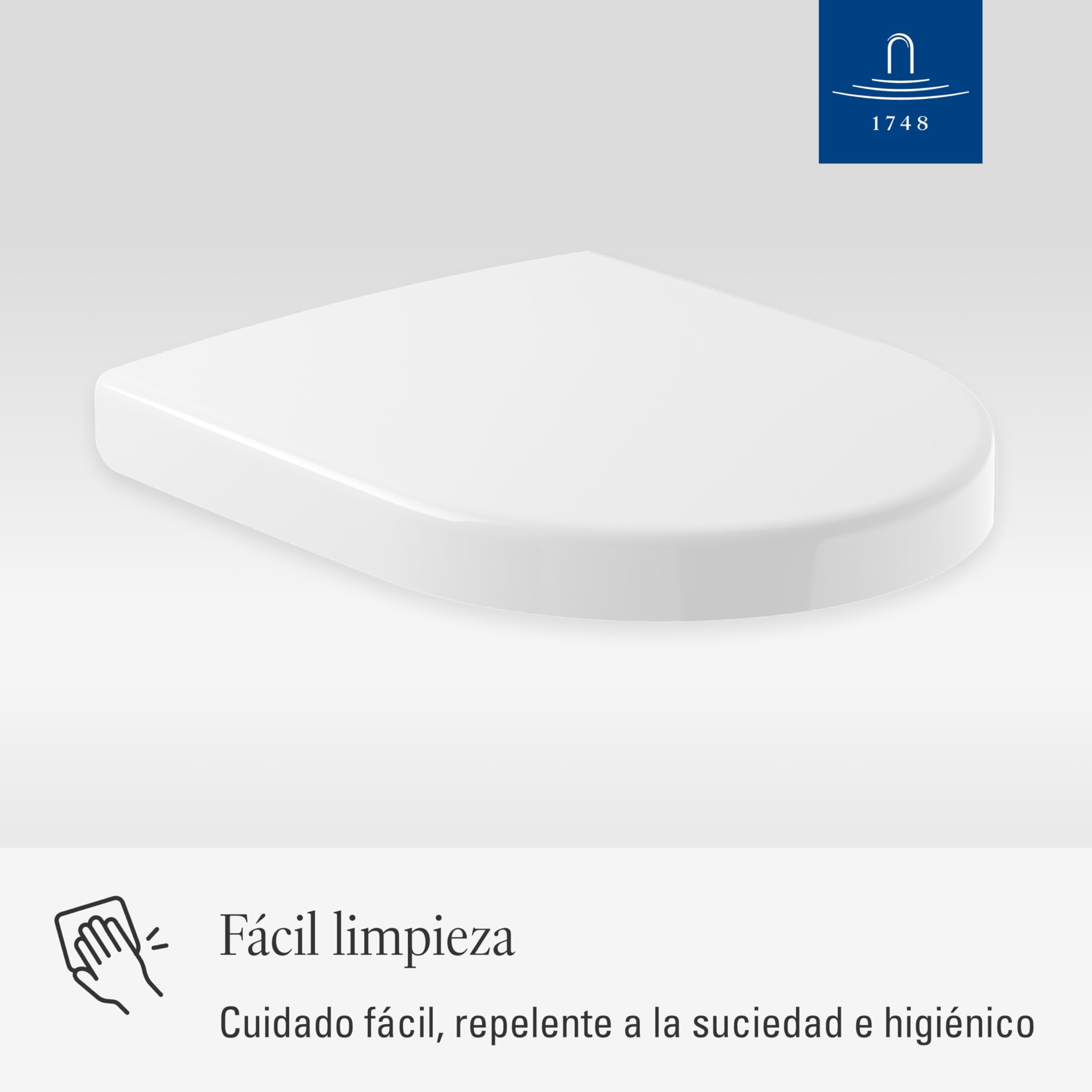 Villeroy & Boch Architectura, asiento de inodoro - Tapa de WC blanco brillante de Duroplast resistente - Aro con bisagras de acero inoxidable - Diseño en forma de D - Recambio original | Bisagras de acero inoxidable, termoestable irrompible, repuesto orig