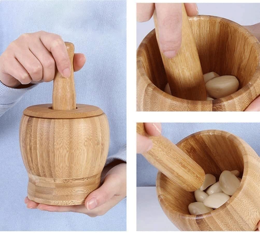 Juego de mortero y maja, triturador de pastillas de molinillo de especias de madera, para molinillo de ensaladas de hierbas especiadas, ajo, jengibre, especias