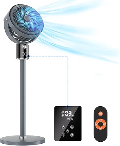 Ventiladores de suelo oscilantes silenciosos con control remoto + LED táctil, ventilador de pie para dormitorio del hogar, ventiladores de pedestal