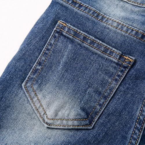 KIDSCOOL SPACE Girls Slim Jeans,Elastic Waistband Inside Baby Little Big Girl Ripped Holes Denim Pants3